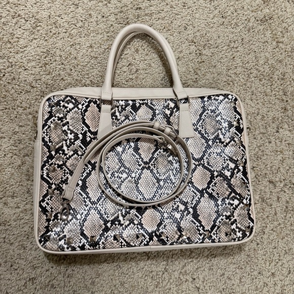 White House Black Market Snakeskin Print Laptop Briefcase Crossbody Bag - Picture 8 of 13